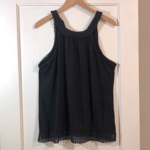 Maurices Black Tie Back Halter Pom Tank Top